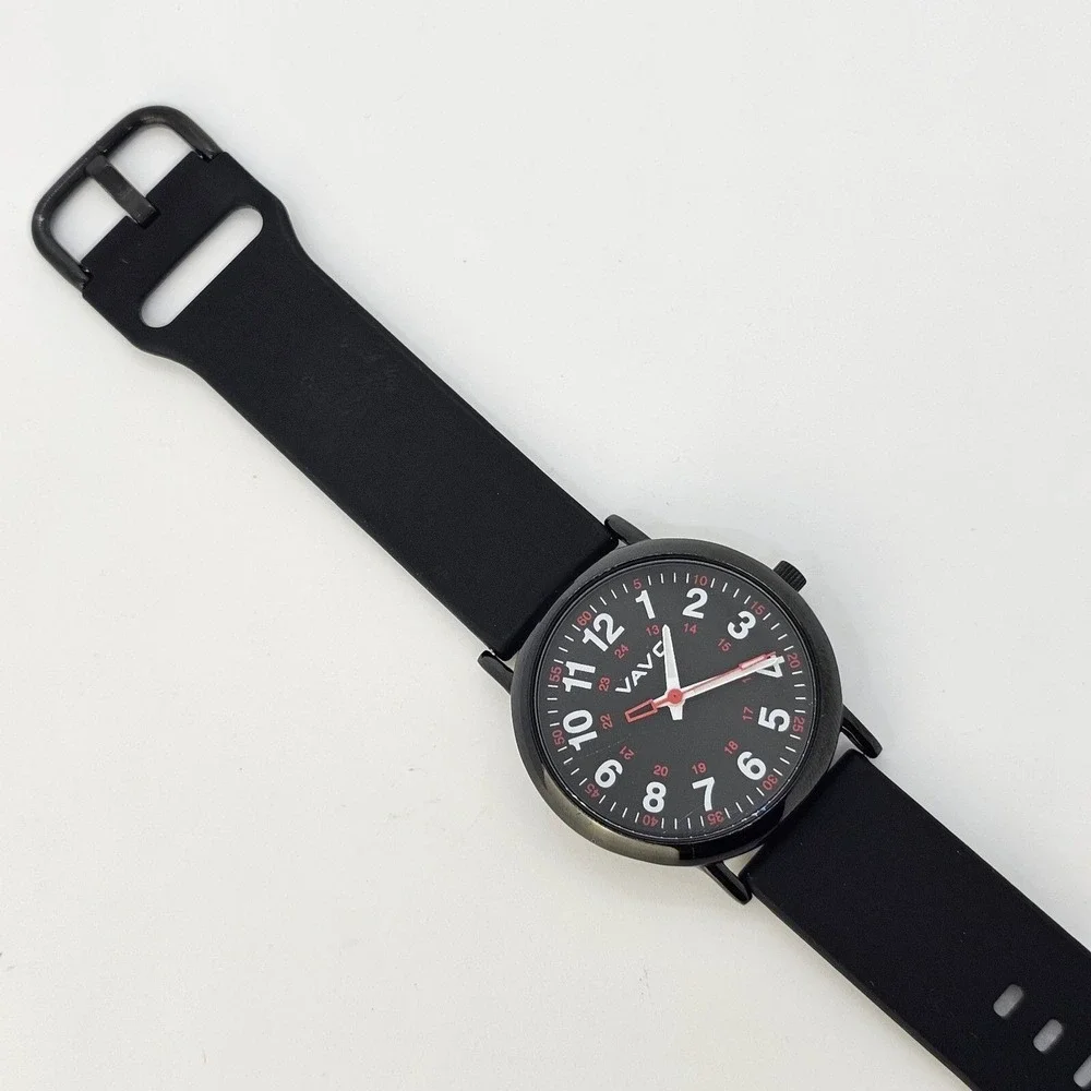Men's Watch‎ Easy Read Black Dial 38MM Black Case Plastic Bands New Battery
